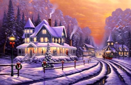 Holiday Social - xmas and new year, villages, winter, christmas, nature, love four seasons, holidays, winter holidays, snow, churches, paintings