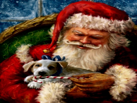 Santa Clause And Puppy - Puppy, Hat, Candy Cane, Santa Clause