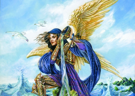 Archangel Gabriel - gabriel, fantasy, yellow, blue, archangel, girl, angel, luminos