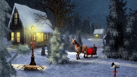 Beautiful Evening - snow, night, winter, horse