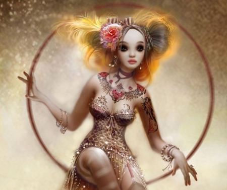 Circus girl - art, girl, luminos, pink, orange, cricus, fantasy