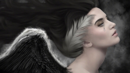 Believe - woman, black, fantasy, angel