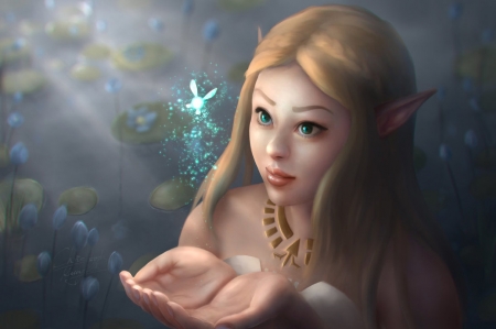 Zelda - elf, chrispyart, girl, hand, fantasy, breath of the wild, zelda