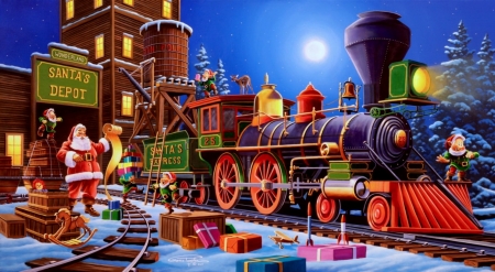 Winter Wonderland - Santa Claus, Train, Winter, Elves, Wonderland, Abstract