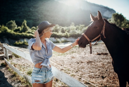 Cowgirl - owgirl, horse, shorts, animal, jean