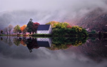 House on Autumn Lake - lake, house, nature, on, autumn