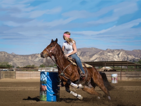 Barrel Practice. . - women, fun, girls, female, cowgirl, outdoors, rodeo, western, horses, barrels, blondes, ranch