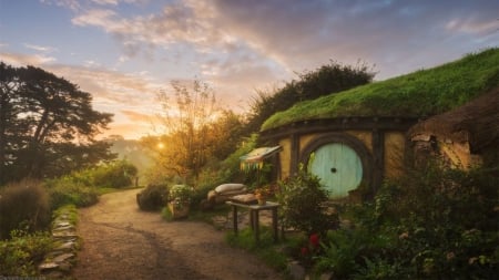 little house - field, roads, grass, nature