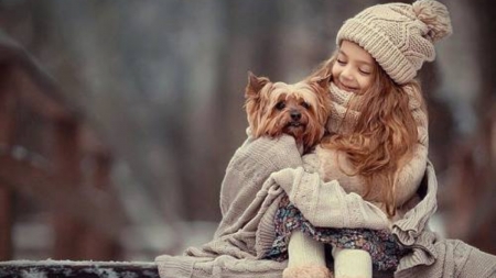 Hugg me - girl, winter, animal, child