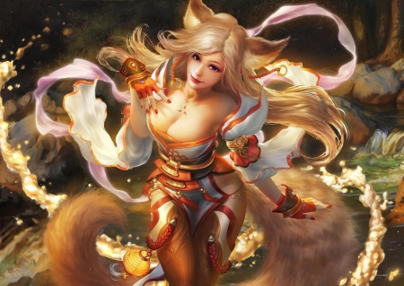 Foxgirl - ahri, fantasy, ears, luminos, girl, fox