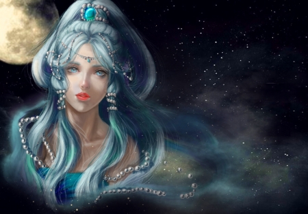 Yue - fantasy, blue, girl, nkung tran, luminos, yue, the avatar