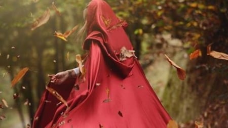 red in nature - leafs, nature, woman, autumn