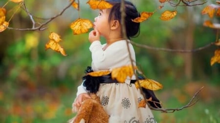 coverd in Autumn - girl, nature, child, autumn