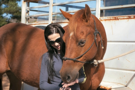 Eat Out Of My Hand . . - women, fun, female, models, brunettes, western, girls, cowgirl, style, outdoors, horses, ranch