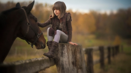 come to me - girl, field, nature, horse