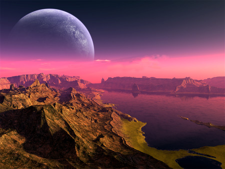 Integrity - moon, lake, nebula, space, liquitech, purple, integrity, planet, earth