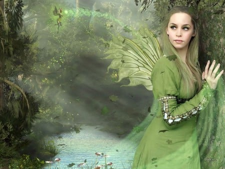 Girl in green - green, fairy, girl, fantasy