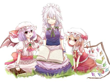 Teacher and Students - anime girl, touhou, flandre, sakuya, remilia