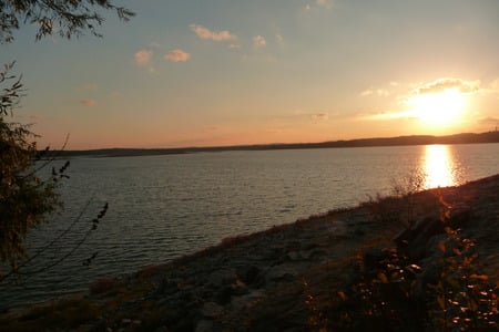 Hippie Hollow Beach - nude beach, sunset, water, beach, lake