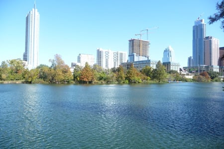 Austin, Texas - construction, lake, river, austin, water, texas, lake austin, skyscrapers