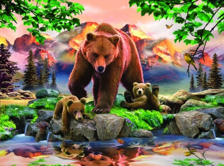 Bears - howard robinson, cub, art, forest, bear, luminos, animal