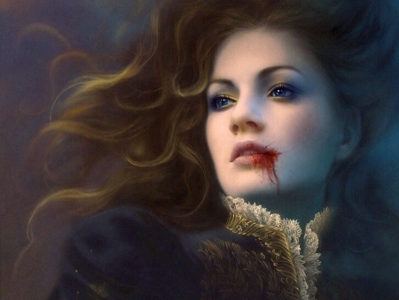 Vampire girl - face, blood, elixir, melaniedelon, girl, fantasy, melanie delon, vampire, luminos