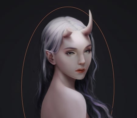 Demoness - face, nkung tran, girl, luminos, fantasy, horns, demon