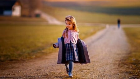 back to Home - child, girl, road, country