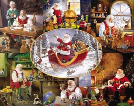 Merry Christmas To All - white, abstract, collage, red, santa clause, fantasy