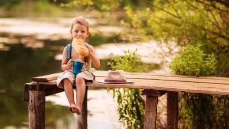 Enjoying the sunshine - boy, water, nature, child