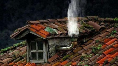 Roof top - chimney, window, house, smoke