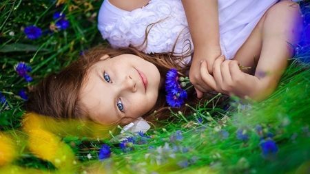 lay with flower - nature, child, girl, flower