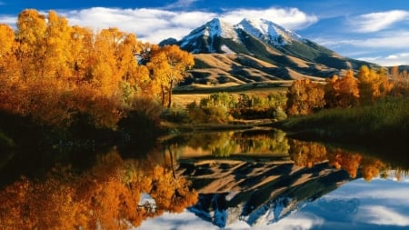 Lake Reflection - clouds, trees, nature, lake, forest, mountains, reflection