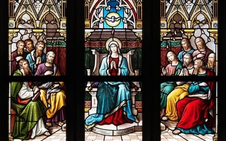 Pentecost - apostles, stained glass, holy spirit, mary, pentecost