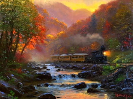 Autumn Travel - attractions in dreams, autumn, mountains, smoky mountain, nature, love four seasons, trains, paintings, rivers, fall season