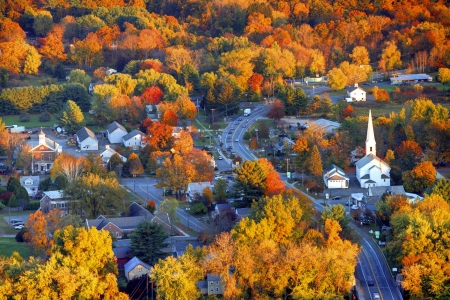 Autumn in Massachusetts - village, fall, trees, colors, forest, houses, church, leaves