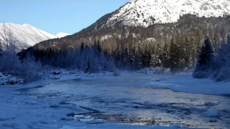 Winter River - Mountains, Water, Stream, River, Winter