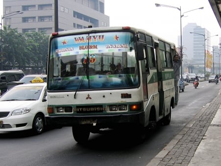 mitsubishi bus - bus, mitsubishi, street, jakarta