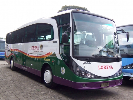 lorena - bus, lorena, paved parkway, indonesia