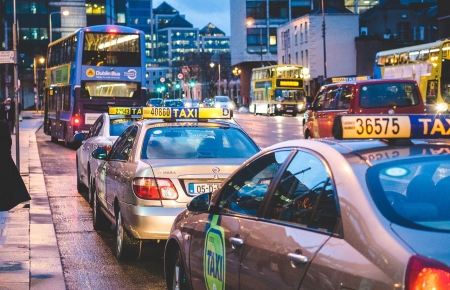 Taxi in the city - taxi, traffic, light, city, cars