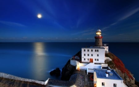  Baily Lighthouse, Dublin - baily, moon, lighthouse, blue, sea, sky