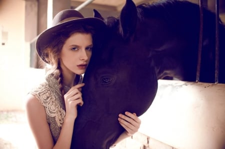 My precious - woman, girl, hat, cowgirl, ricko sandy, model, natalia secemska, horse, animal