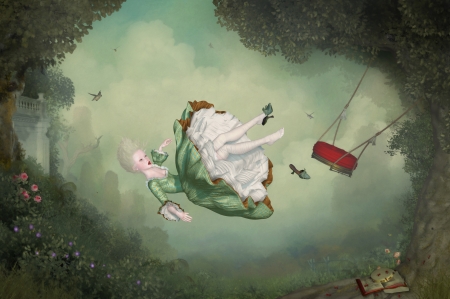 Calamity - art, blue, swing, ray caesar, fantasy