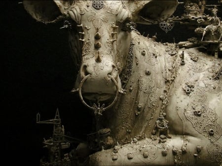 Steampunk Cow with Lace & Gems - Lace, Cow, White, Nose Ring