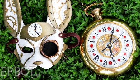 I'm Late I'm Late - clock, steampunk mask, rabbit, time