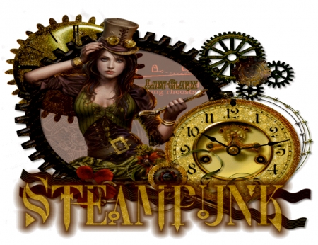 Steampumk - Woman, Clock, Fantasy, Steampunk, Gears, Hat, Abstract