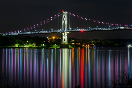 Hudson Bridge in Poughkeepsie, New York - ny, nightscape, water, reflection, bridge