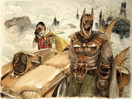 steampunk batman - batman, robin, steampunk, superhero