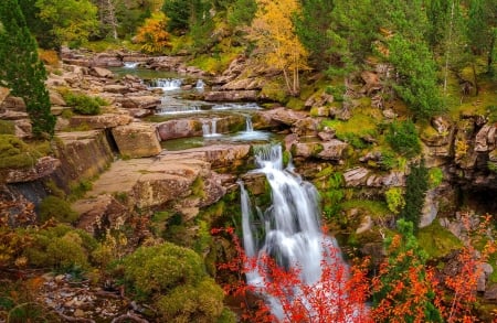 Autumn cascades - trees, cascades, beautiful, creek, stream, forest, fall, waterfall, autumn, rocks