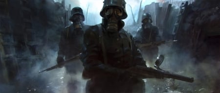 Soldier - war, gas mask, trench, gun